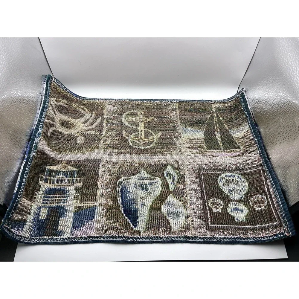 Vintage Nautical Woven Tapestry Placemat Lighthouse Sailboat Coastal Decor 17x12